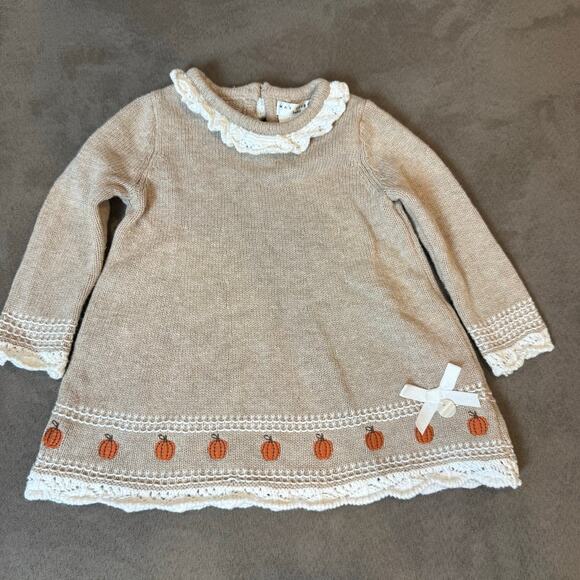 Max Studio Baby Sweater Dress Pumpkins Fall Halloween Thanksgiving 3-6 Months - Picture 1 of 6